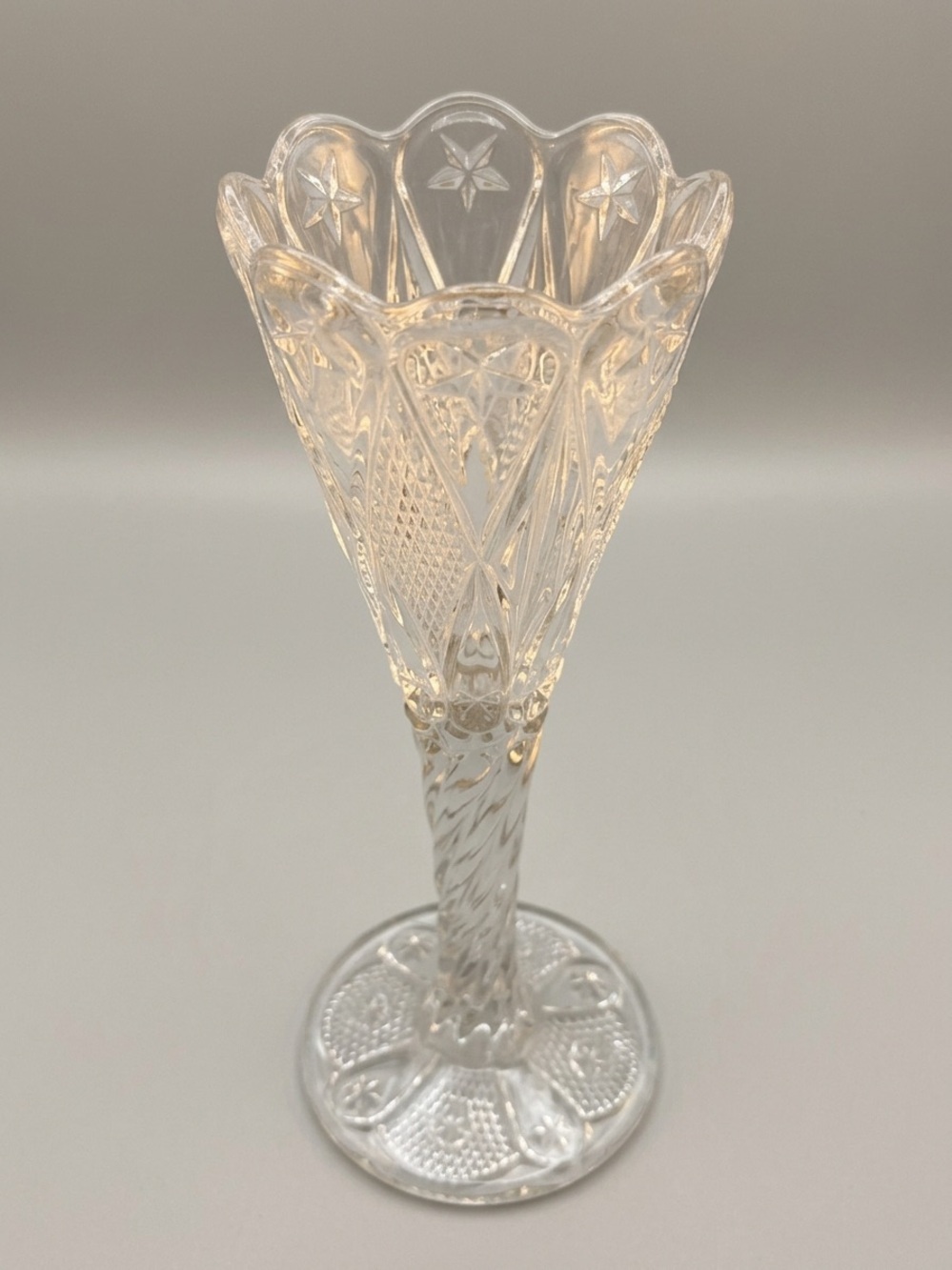 Antique 1910 McKee Fentec Clear Pressed Glass Chalice Vase EAPG Home Decor